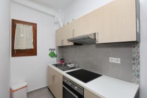 a small kitchen with a sink and a stove at Sklavos Studios skopelos in Neo Klima +74 photos