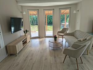 a living room with a couch and a tv at Villa Anna in Nowy Targ
