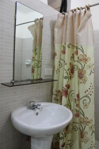 マニラにあるRESIDENCIA SAN VICENTE - PASAY -Budget Hotelの洗面台とシャワーカーテン付きのバスルーム +44枚の写真