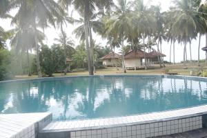 a large swimming pool with palm trees in the background at Coconut Grove Beach Cabanas in Hungama