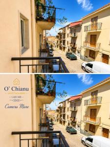 two pictures of a building with cars parked outside at O'Chianu in Lascari +14 photos
