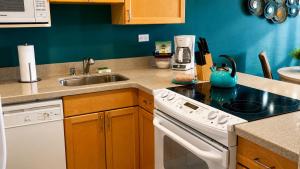 a kitchen with a stove top oven next to a sink at Hawaiian Princess Beachfront 1BR in Waianae