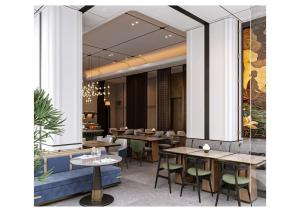 a rendering of a restaurant with tables and chairs at DUHORÉA Hotel and Wellness in Hanoi