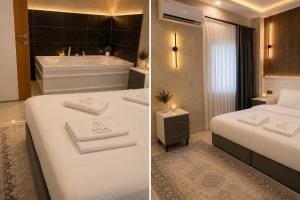 a bathroom with two beds and a bath tub at Royal Fsm Suites in Istanbul