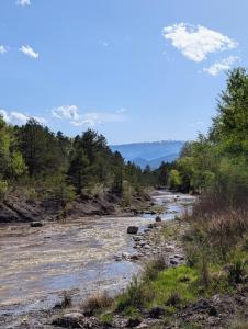 a river in the middle of a field with trees at Campagne Vallauris chambres in Sisteron +7 photos