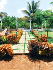a walkway in a park with trees and plants at Nenapu Resorts in Oddarahalli +25 photos