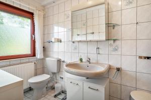 a bathroom with a toilet and a sink at Ferienwohnung Rihm in Arrach +19 photos