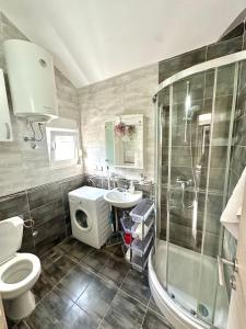 a bathroom with a toilet and a sink and a shower at SeaSide Holiday Apartment in Bijela +6 photos