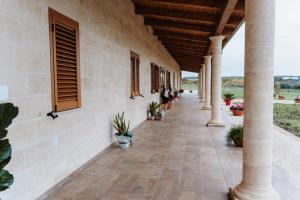 a porch of a house with columns and potted plants at Agriturismo Tenuta Santarcangelo in Scanzano