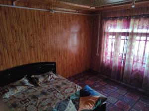 a bedroom with a bed and two windows at Alpine Adventures Guest House Gurez in Gurais