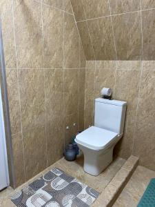 a bathroom with a toilet in a tiled wall at Borjomi Tskhaoba in Borjomi +15 photos