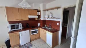 a small kitchen with a sink and a microwave at Les Abeilles in Trébas