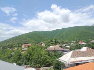 a view of a town with a mountain in the background at Mahmud Guest House in Sheki