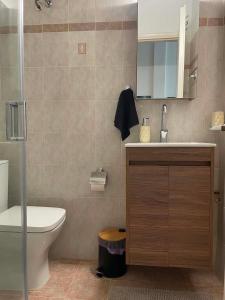 a bathroom with a toilet and a sink at Noēma House II in Samos