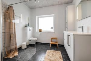 a bathroom with a toilet and a sink at Activity House With Wellness Area-Sj700 in Thyborøn +32 photos