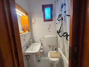 a small bathroom with a toilet and a sink at Gradakia Cottages 1 in Argostoli +30 photos