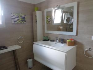 a bathroom with a white sink and a mirror at Océane in Saint-Augustin