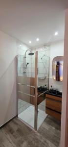 a bathroom with a sink and a mirror at Villa Jamgers in Martigues +48 photos