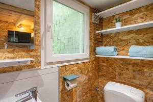 a bathroom with a toilet and a window at Tiny House au coeur de la nature in Bessuéjouls +16 photos