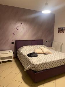 a bedroom with a bed with a purple wall at Lilac Cozy Retreat in Angera +7 photos