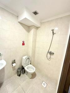 a bathroom with a toilet and a shower at Harmony Inn in Almaty