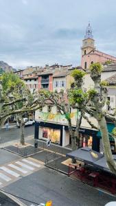 a group of trees in front of a building at Studio centre-ville avec ascenseur - Le Mistral in Digne-les-Bains