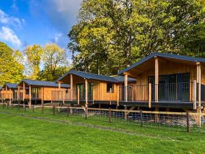 a row of log cabin homes in a park at Lakeside Lodge - Uk50627 in Welshpool