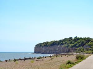 a beach with a large cliff next to the ocean at Ox Lodge Barn - Pqqw in Battle