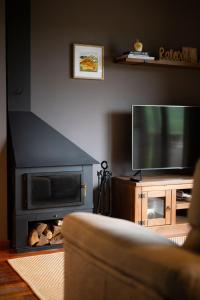 a living room with a fireplace and a flat screen tv at CAN ROC in Camprodon