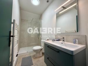 a bathroom with a sink and a toilet and a mirror at GC - Les Oyats in Wissant