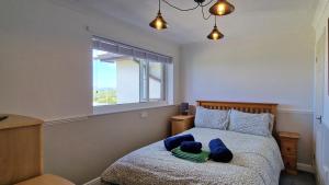 a bedroom with a bed with two stuffed animals on it at Widdy Bay View in Widemouth Bay +28 photos