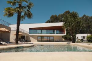 ein Haus mit Swimmingpool und Palmen in der Unterkunft Maison Vale in Amarante