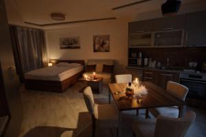 a room with a bed and a table and a kitchen at Apartman BIG Milmari S19 in Kopaonik +31 photos
