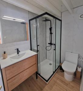 a bathroom with a shower and a sink and a toilet at Casa Bahia in Berck-sur-Mer