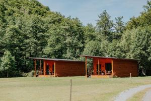 a house in a field with trees in the background at Hanul Morii in Ciucea