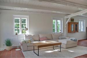 a living room with a couch and a coffee table at Van Gunst Hüs, Alkersum in Alkersum