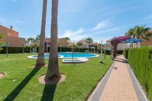 オリーバにあるFamily Beach Malibú IIのヤシの木が茂る公園、スイミングプール