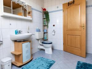 a bathroom with a sink and a toilet and a sink at Urlaub mit Hund auf dem Bauernhof Hofswald in Euscheid +45 photos
