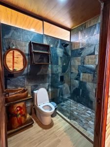 a bathroom with a toilet and a shower at Cabaña Lancero in San Pedro +17 photos