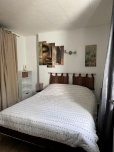a bedroom with a white bed in a room at ASM rugby in Cébazat