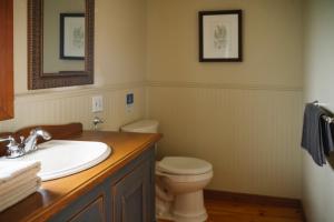 a bathroom with a sink and a toilet at Triangle de l'Île Chambre Belle Bleue in Saint-Laurent-de-l'ile d'Orleans