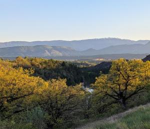 a view of a valley with trees and mountains at Campagne Vallauris gites in Vaumeilh