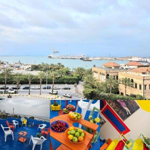 a collage of photos with a view of a resort at Super sea promenade apartment in El Mîna