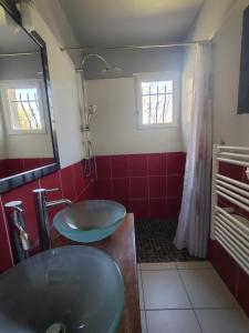 a bathroom with a sink and a mirror at Villa Melloco in Varilhes +7 photos