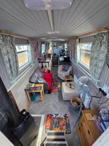 an aerial view of a living room in an rv at Komet Canal Boats in Nantwich