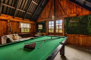 a billiard room with a pool table in it at Alma de campo - hospedagem para casais e famílias e amigos in Rio Rufino