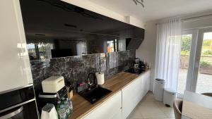 a kitchen with a counter and a sink in it at Apartment Istra Mare private pool & parking in Ližnjan