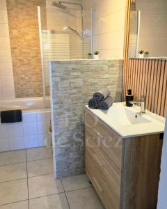 a bathroom with a sink and a shower and a tub at L'Ô de Sciez in Sciez +9 photos
