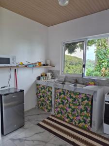 a kitchen with a sink and a window at Fare Hanihau in Uturoa +11 photos
