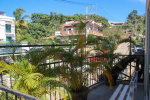 a balcony with palm trees in front of a house at Patio Canarias Chacala Suites Pet-Friendly in Chacala